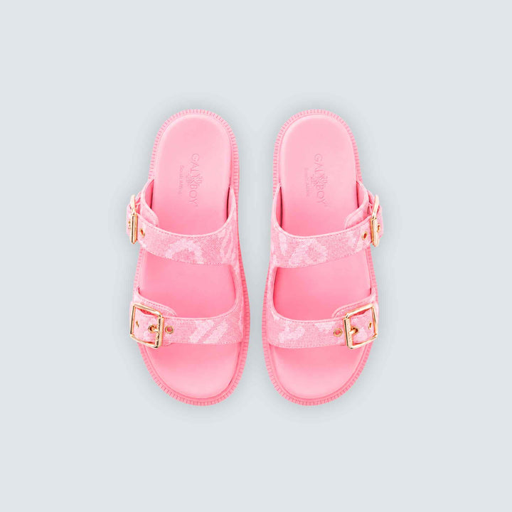 GALXBOY GXB Aqua Sandal in pink, top view of pair with two buckle straps.