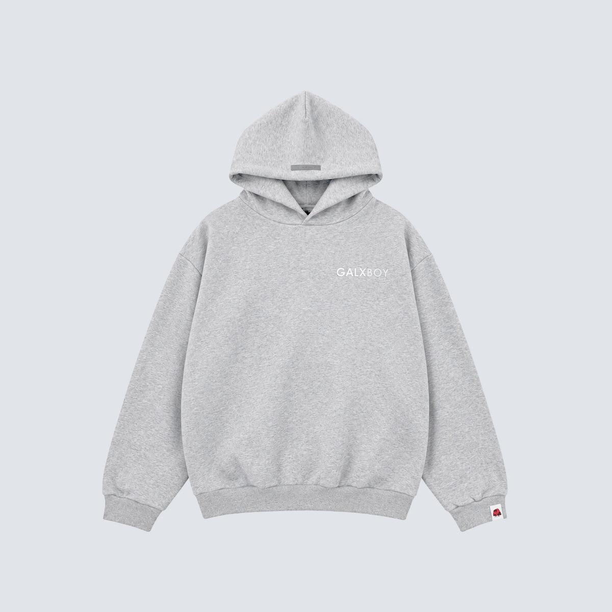 GALXBOY Essential Hoodie in light grey, flat front view.