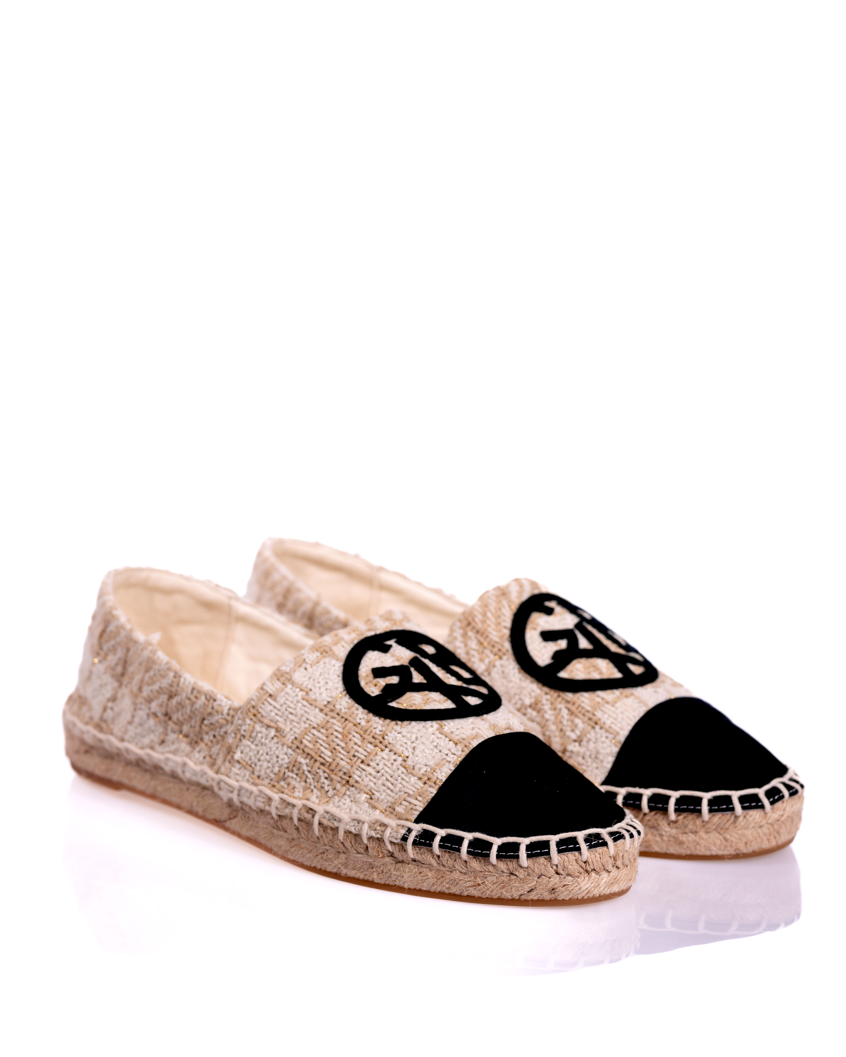 Authentic Chanel BeigeBlack Canvas Stitched Espadrilles Shoes Size 35   Paris Station Shop